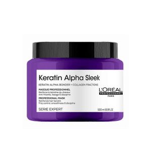 LOREAL לוריאל SERIE EXPERT | קרטין אלפא סליק Keratin Alpha Sleek מסכה מקצועית ללא סולפט להחלקה ושליטה בפריזיות | 500 מ”ל
